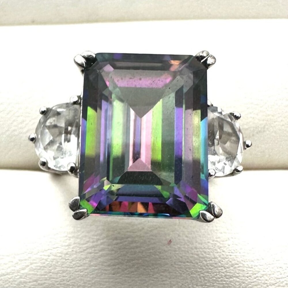 Mystic & White Topaz Statement Ring Sterling Silver Size 6